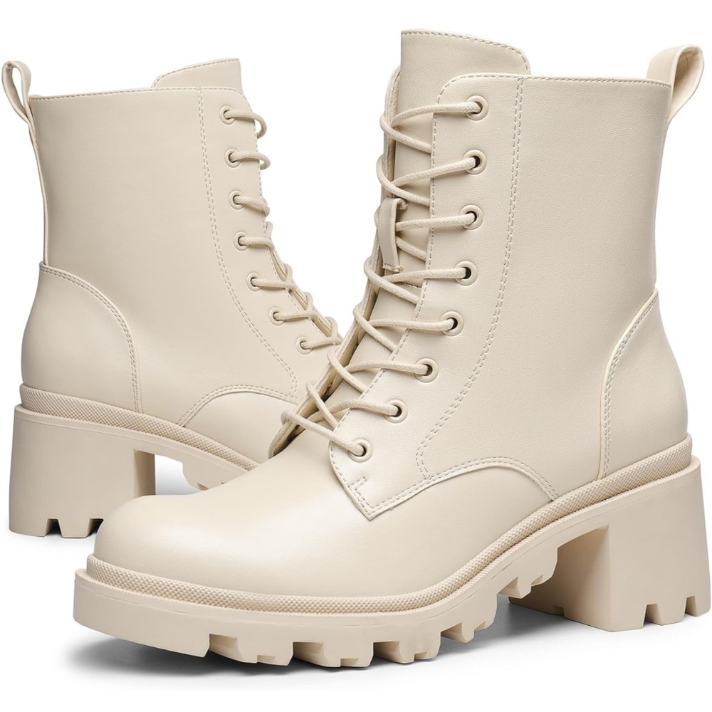 Women's Combat Ankle Boot- Cream
